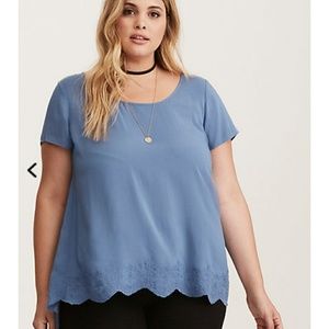 NWOT - Embroidered Trim Split Back Top